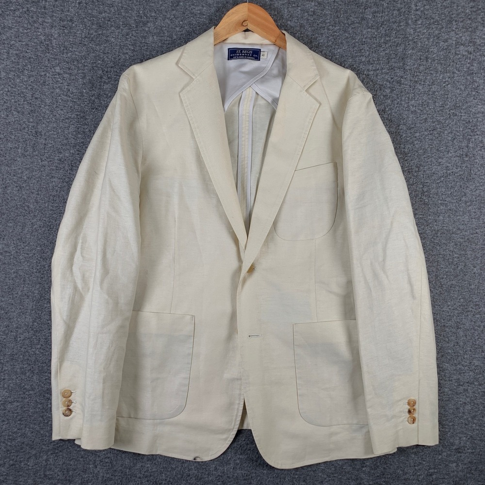 St Regis Camp Blazer Jacket Men 40 Three Looms Hemp Sport Coat Cream